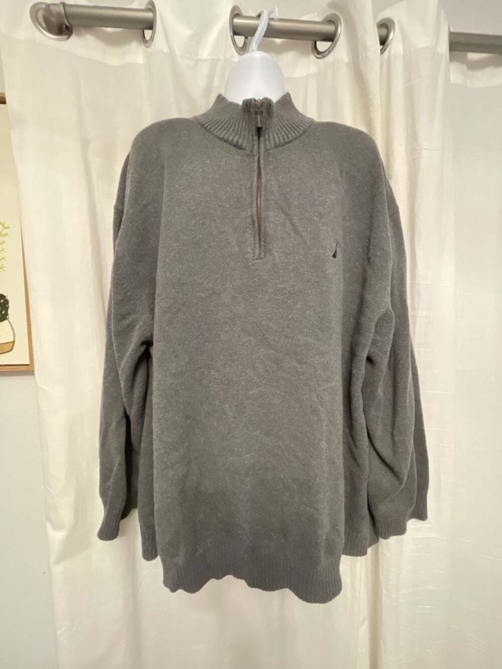 Nautica Men's 100% Cotton Quarter-Zip Mock Neck Sweater, Grey, Size 5X